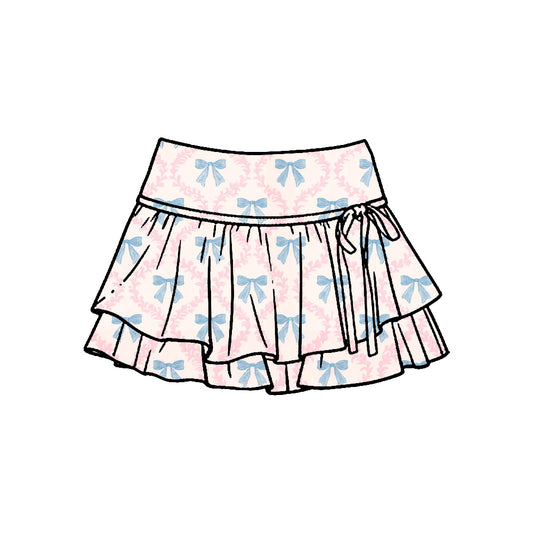 MOQ 5 PCS preorder GLK0243 Blue Bows Pink Ruffle Shorts Skirts Girls Yoga Skirts 202601