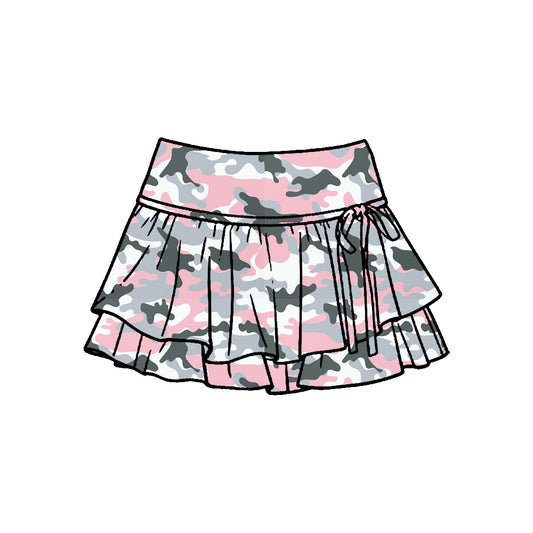 MOQ 5 PCS preorder GLK0250 Pink Gray Camouflage Ruffle Shorts Skirts Girls Yoga Skirts 202601