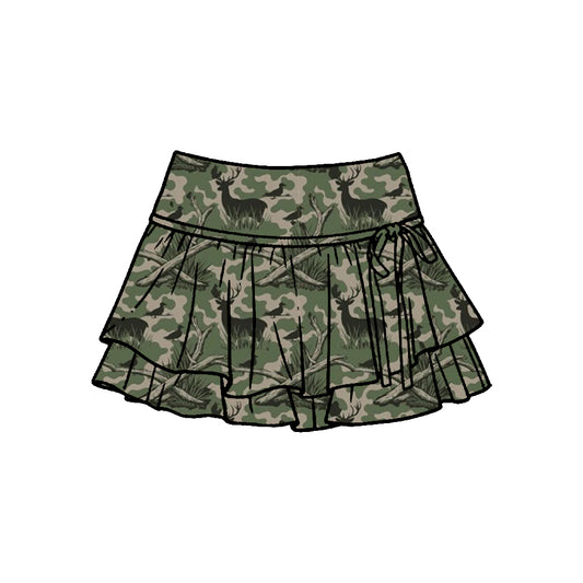 MOQ 5 PCS preorder GLK0254 Deer Hunting Dark Gray Green Camouflage Ruffle Shorts Skirts Girls Yoga Skirts 202601