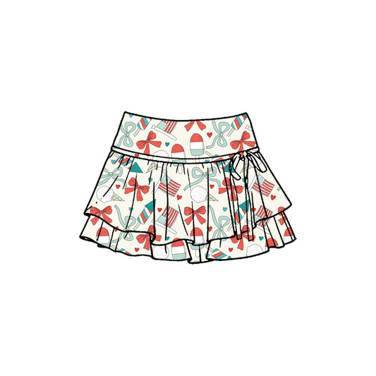 MOQ 5 PCS preorder GLK0260 4th of July Ice Cream Bows Love Ruffle Shorts Skirts Girls Yoga Skirts 202601