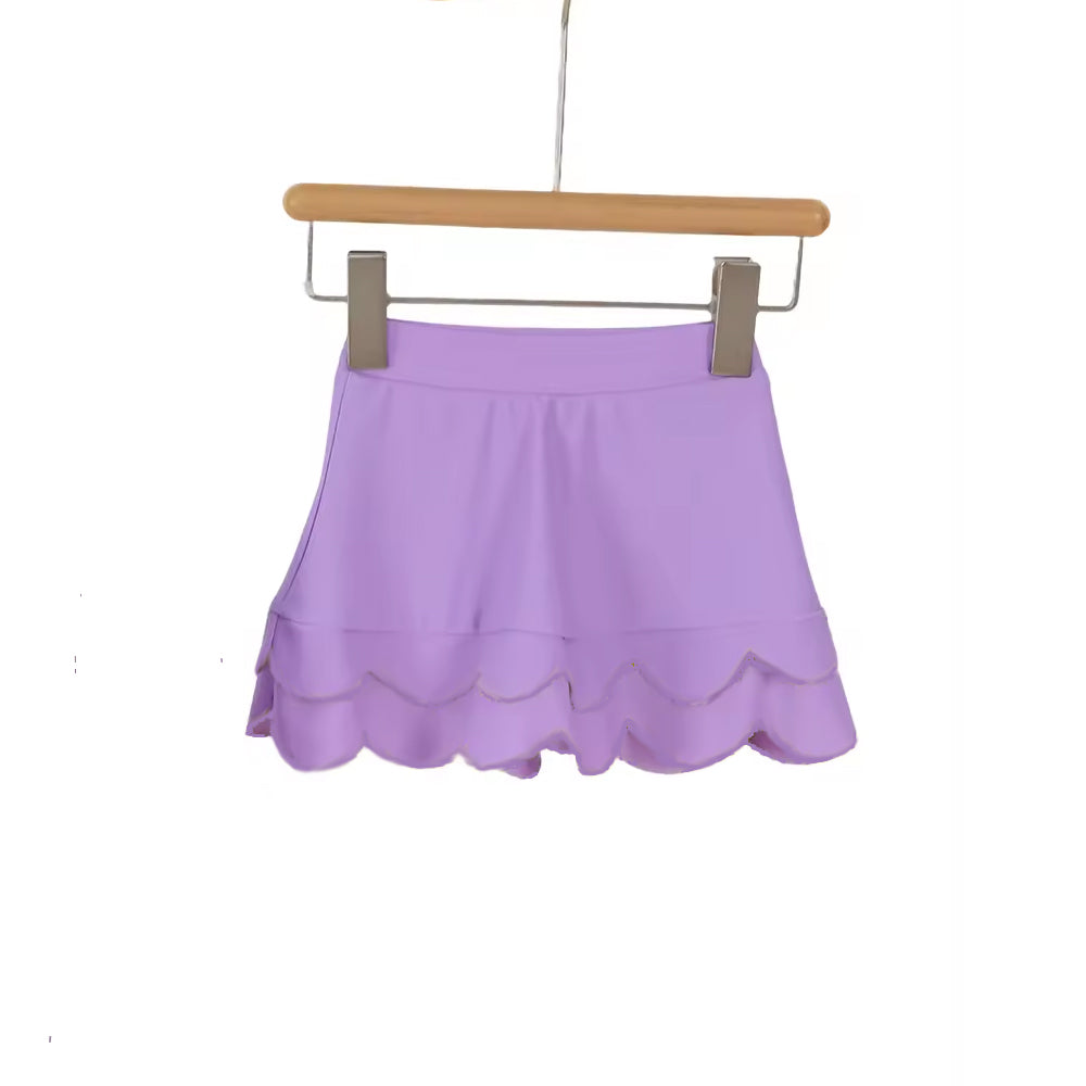 MOQ 5 PCS preorder GLK0264 Solid Purple Ruffle Shorts Skirts for Girls 202602