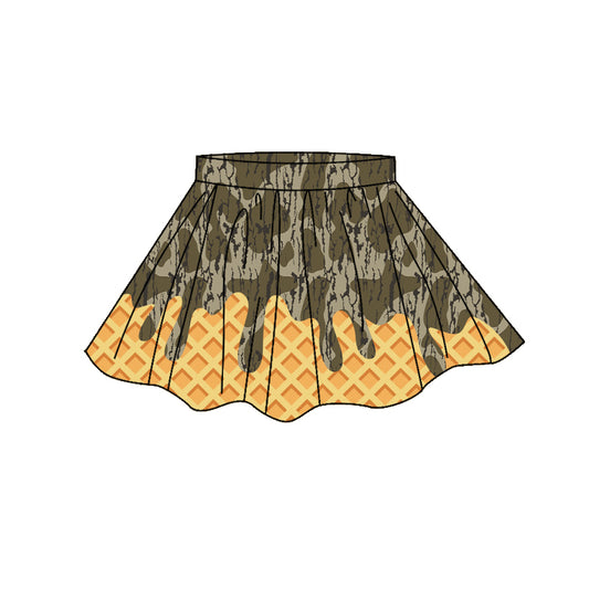 MOQ 5 PCS preorder GLK0272 Waffle Army Green Camouflage Drip Shorts Skirts Girls Yoga Skirts 202604