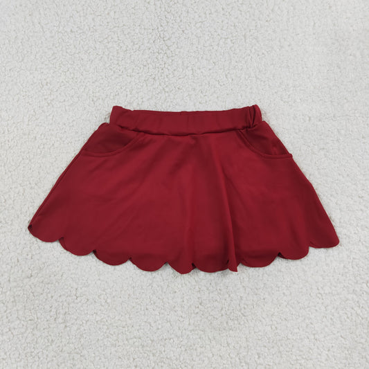 GLK0304 Solid Red Scalloped Skirts Girls Yoga Skirts 202607 RTS