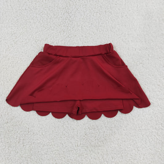 GLK0304 Solid Red Scalloped Skirts Girls Yoga Skirts 202607 RTS