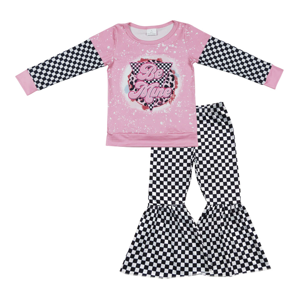 GLP0446 2Pcs Pink Be Mine Girls Long Sleeve Pants Outfits