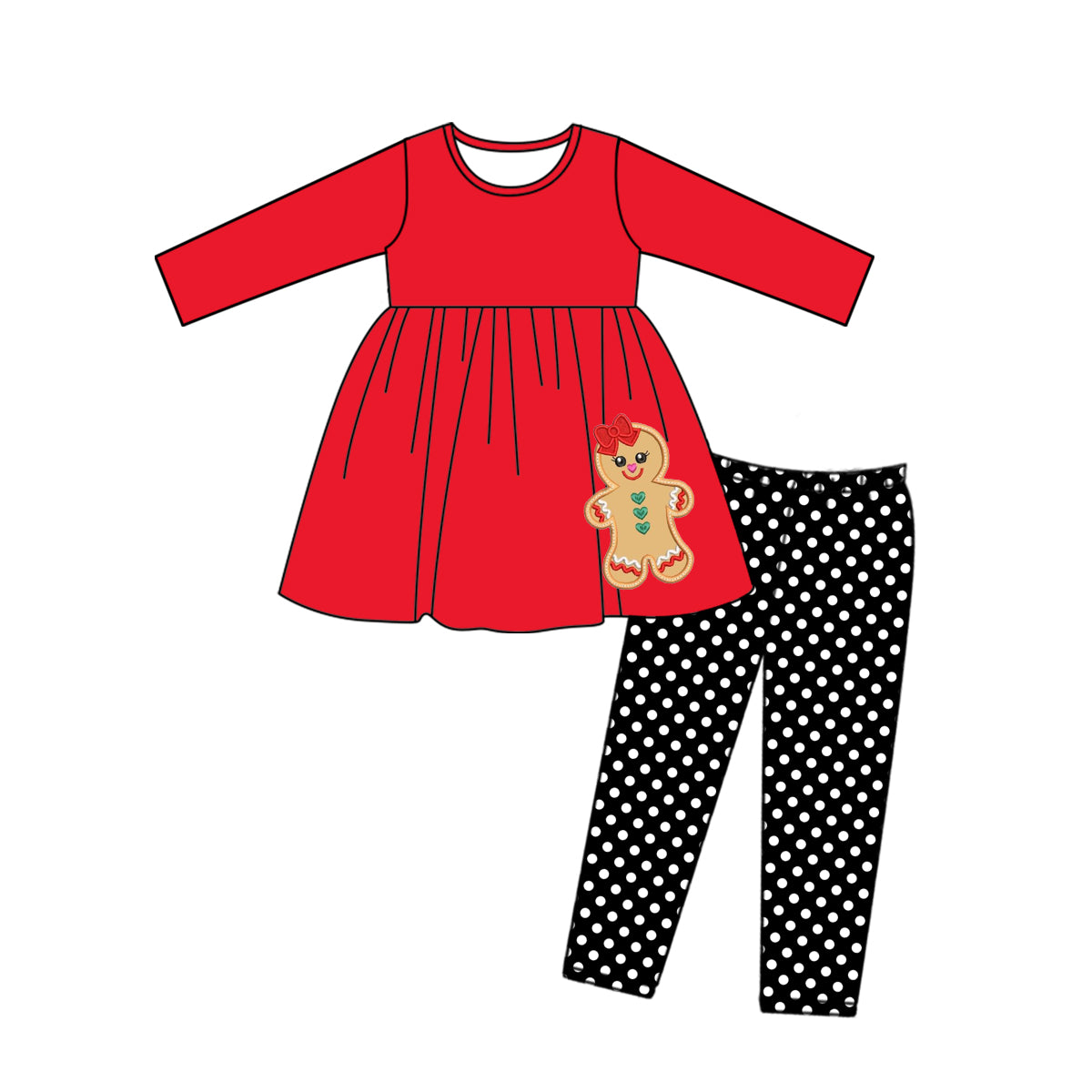 Preorder GLP0470 Christmas Red Dots Gingerbread Girls Long Sleeve Pants Outfits