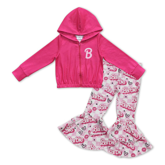 GLP01004 Denim B Pink Cartoon 2pcs Girls Long Sleeve Hoodies Outfits
