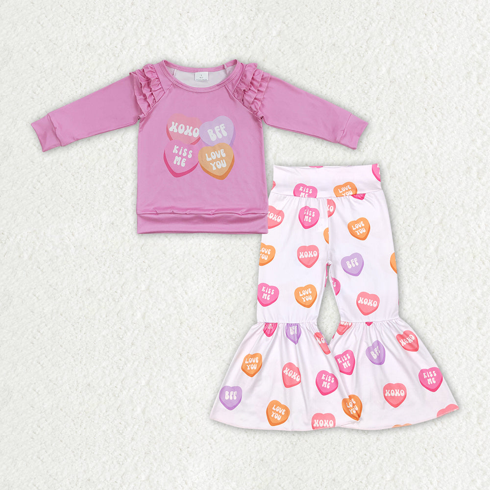 GLP1113 Pink Valentine Love 2Pcs Girls Long Sleeve Pants Outfits