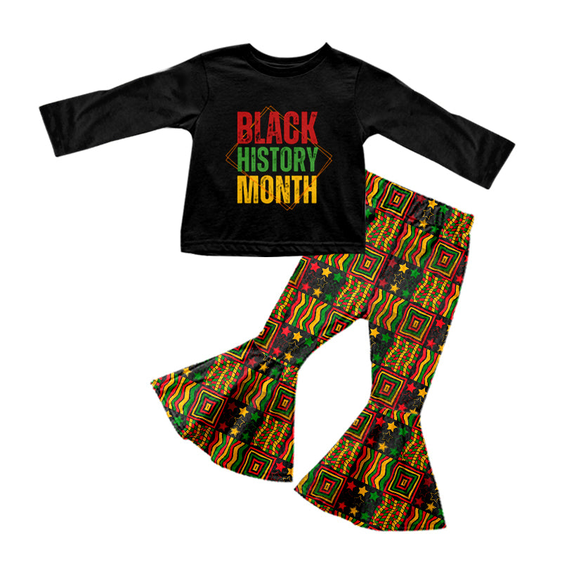 GLP1129 Black History Month Girls Long Sleeve Bell Bottom Pants Outfits