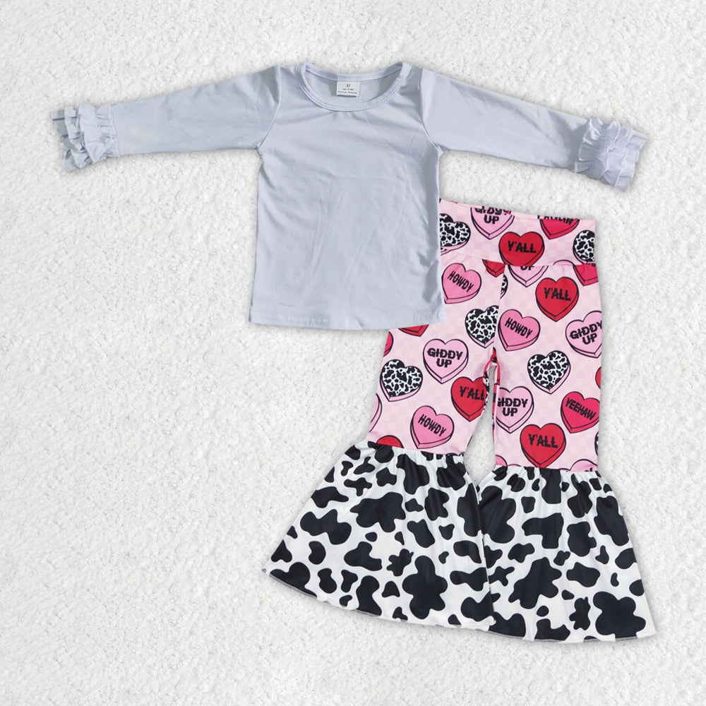 GLP1154 White Valentine Love 2Pcs Girls Long Sleeve Pants Outfits