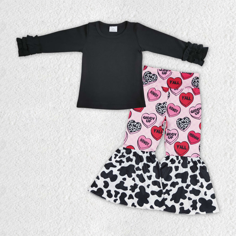 GLP1155 Black Valentine Love 2Pcs Girls Long Sleeve Pants Outfits