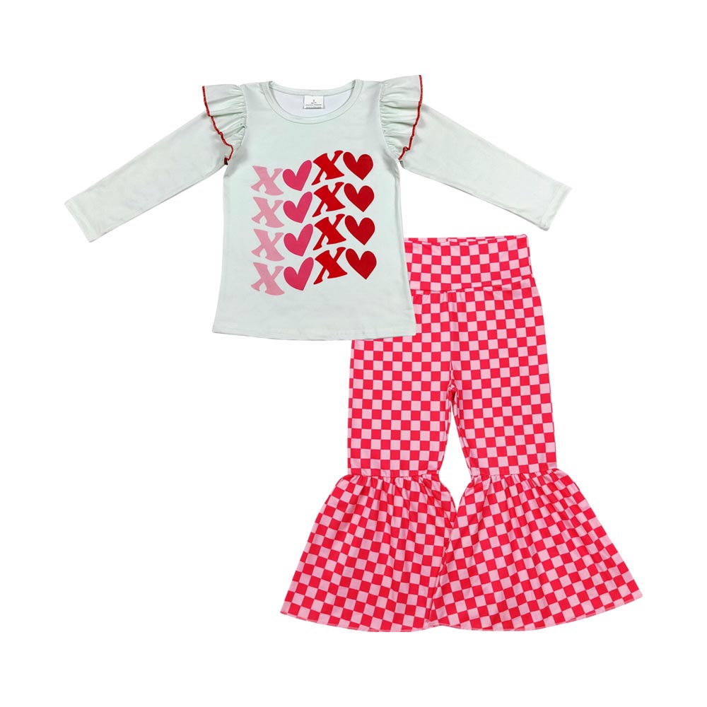 GLP1164 Pink Valentine Love 2Pcs Girls Long Sleeve Pants Outfits