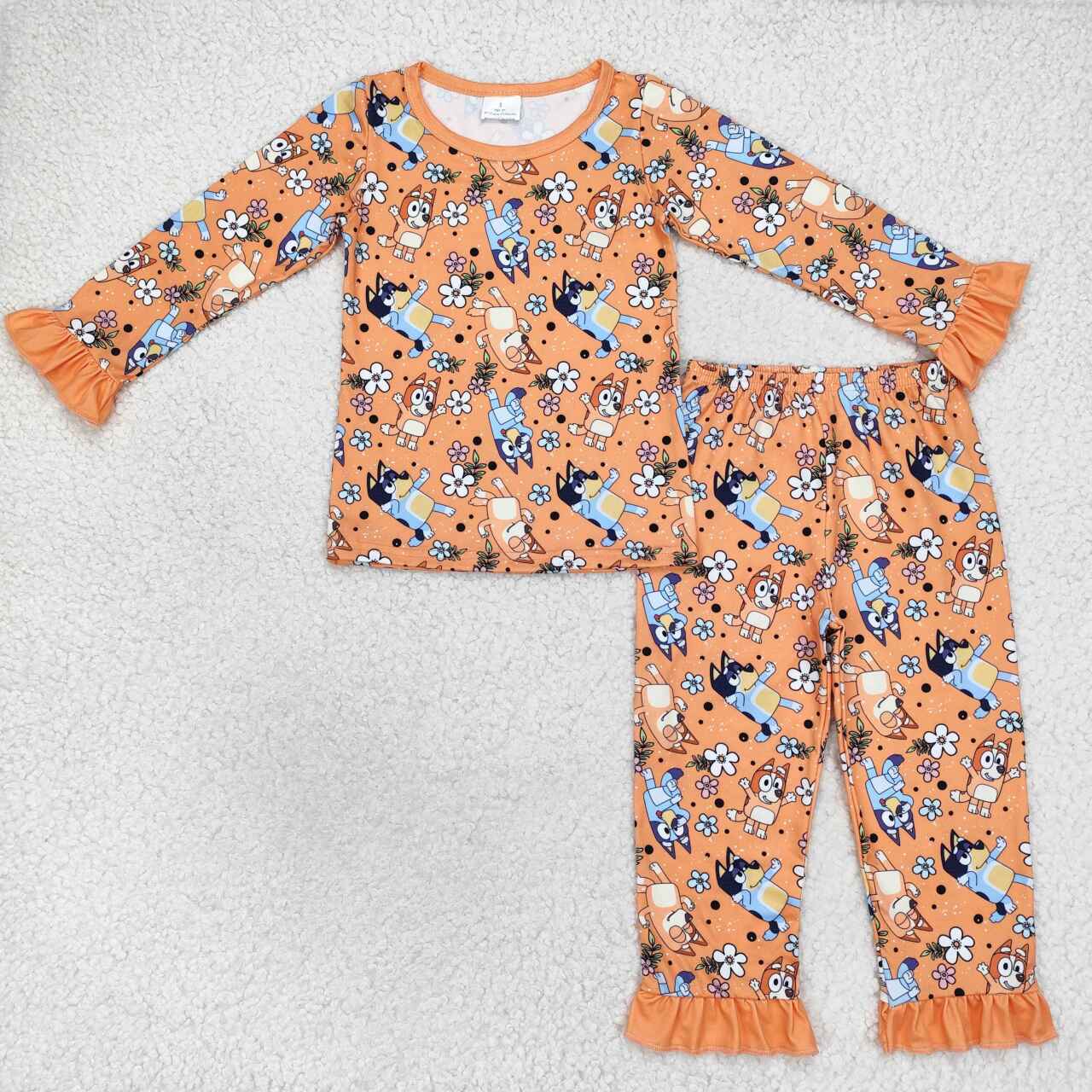 GLP1184 bluey Floral Orange Lace long sleeve pant pajama set