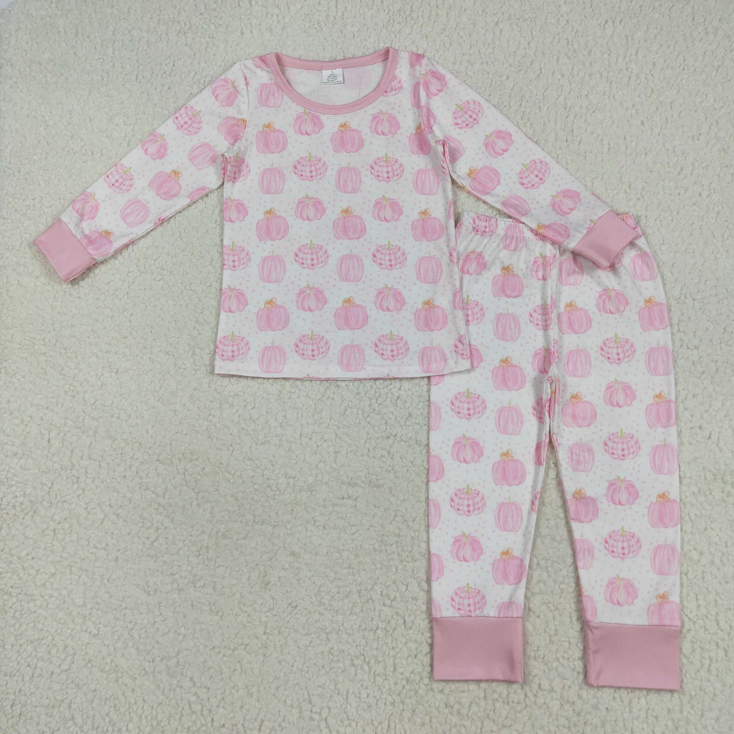 GLP1188 New Sibling Bamboo Pajamas Pumpkin Pink Long Sleeve Pants Girls Set 202507 RTS