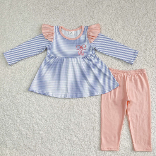 GLP1194 NO MOQ Embroidered ballet shoes Blue striped long-sleeved pink pantsuit western clothes