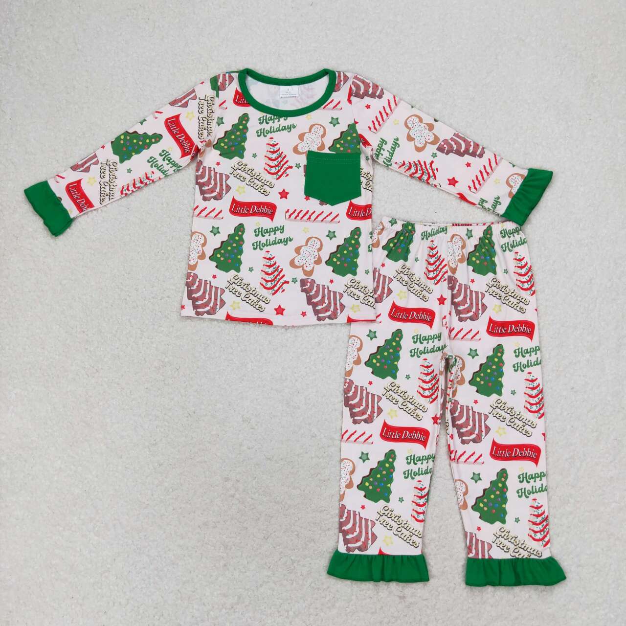 GLP1229 happy holidays Christmas Tree cookies Green Pocket lace long sleeve trousers pajama set teen boys clothing sets