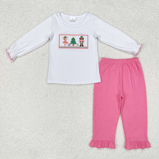 GLP1236 NO MOQ Embroidered Christmas Tree Nutcracker White long-sleeved pink pantsuit western clothes