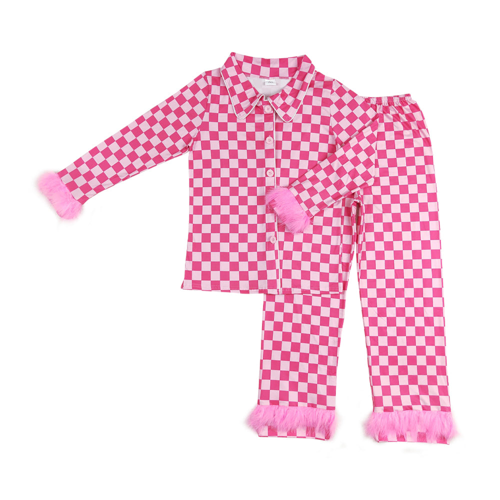 GLP1265 Rose Red Plush Check long sleeve top pants Adult girl Boutique Outfit RTS 202412