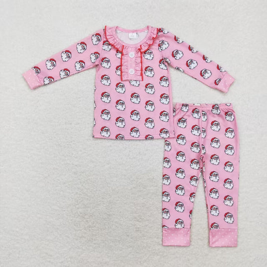 GLP1269 Modal Santa Claus Pink lace long sleeve pants pajama set