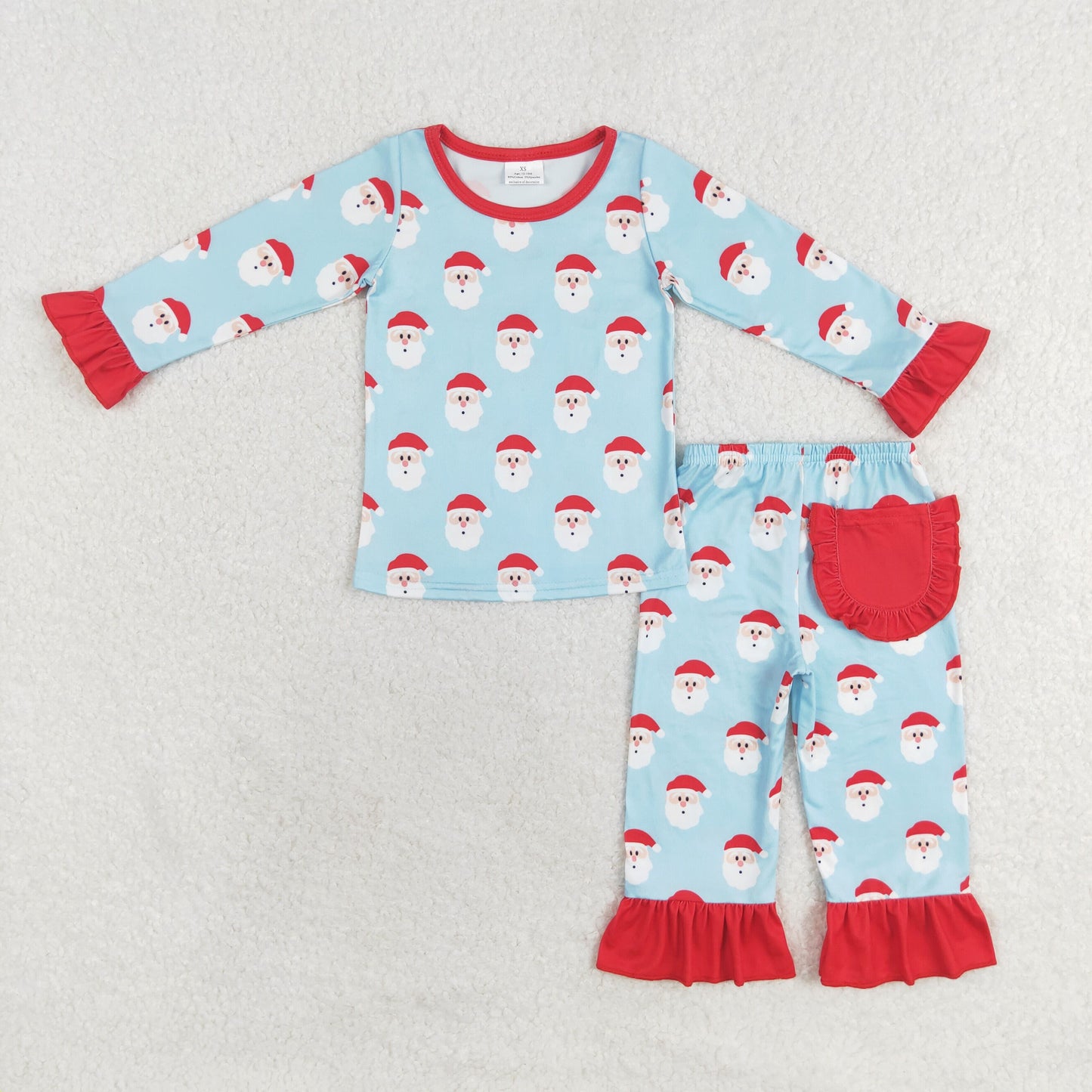 GLP1277 RTS Santa Lace blue long sleeve pants pajama set