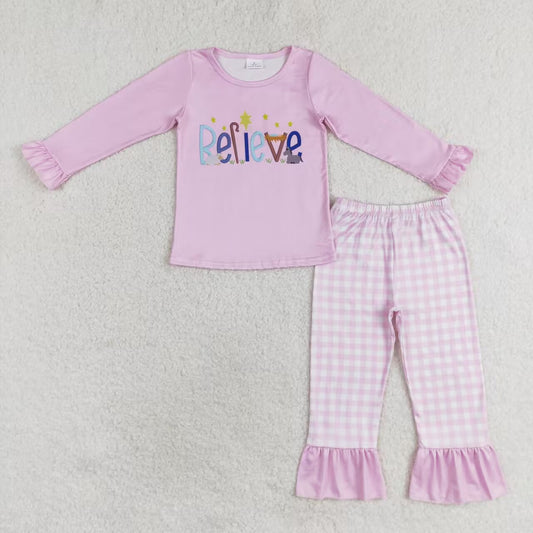 GLP1300 RTS believe Star Pink long-sleeved plaid pant pajama set