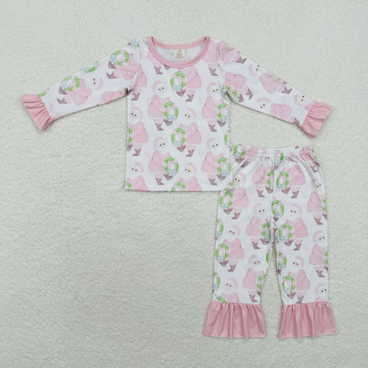 GLP1320 Modal Pink Santa Wreaths Long sleeve pant pajama set