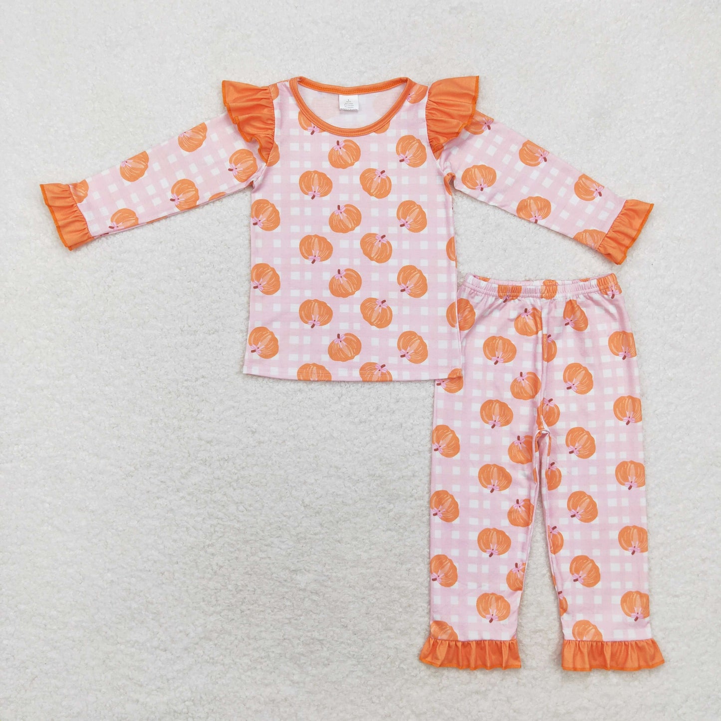 GLP1362 Modal pumpkin pink plaid long-sleeved pant pajama set