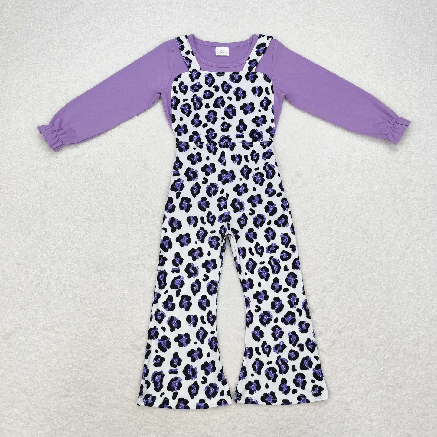 GLP1373 Purple solid color long sleeve leopard strap onesie set