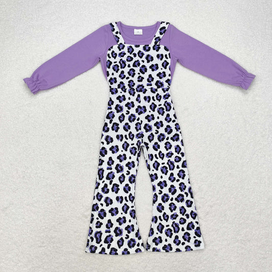 GLP1373 Purple solid color long sleeve leopard strap onesie set