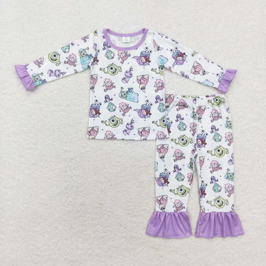 GLP1424 Modal Monsters University Purple lace white long sleeve pants pajama set