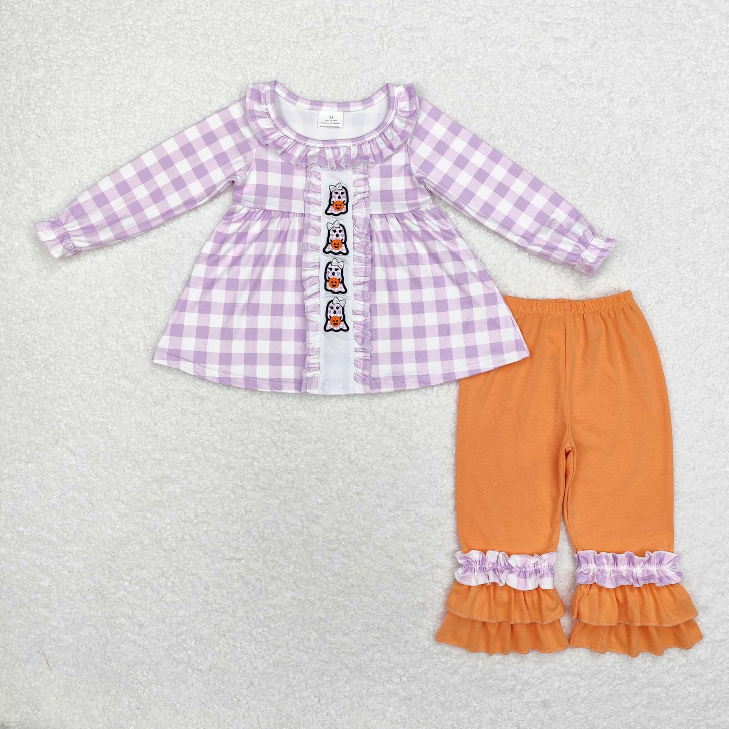 GLP1434 Embroidery Ghost Pumpkin Purple plaid lace Long sleeve Orange pant set high quality wholesale