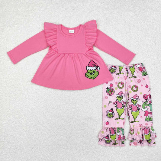 GLP1453 grinch mode Embroidery Switch Pink Lace long sleeve pant set High quality