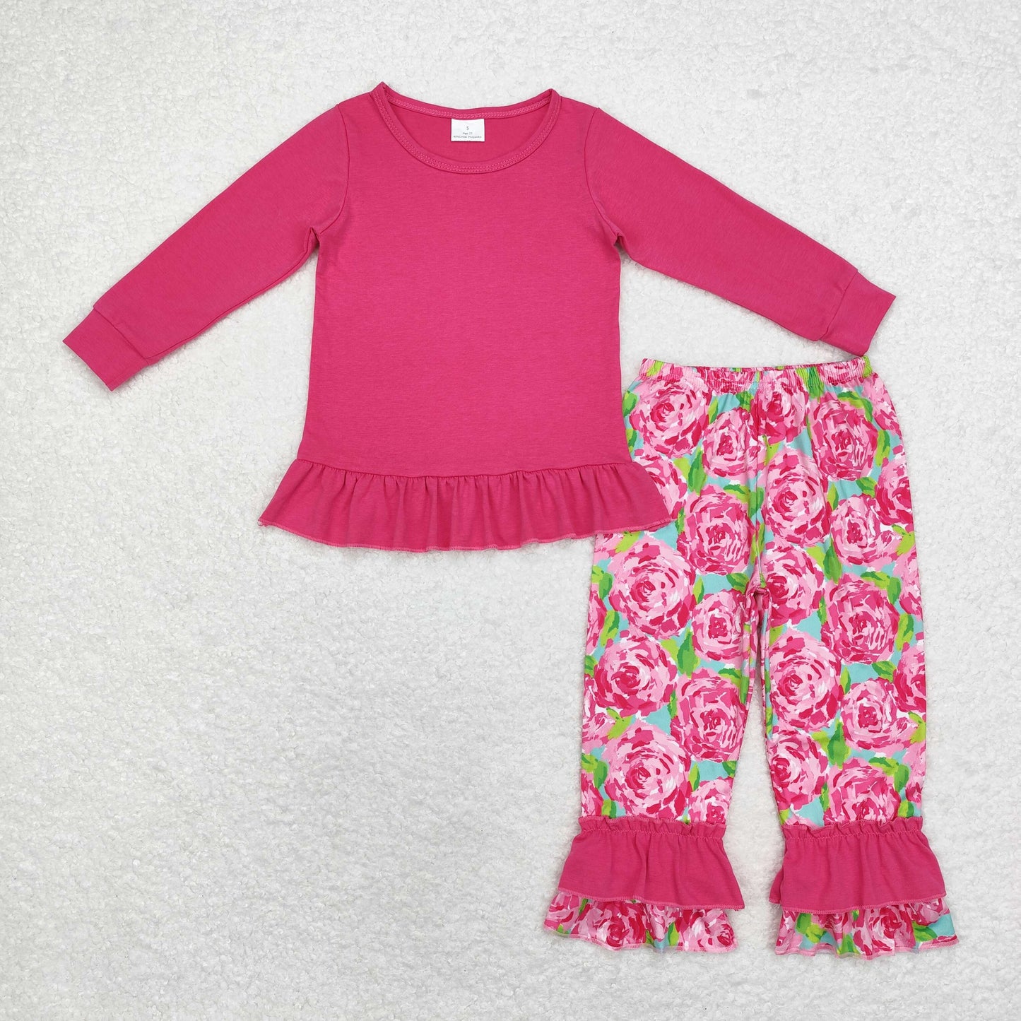 GLP1462 Solid color rose red long sleeve flower pant set high quality