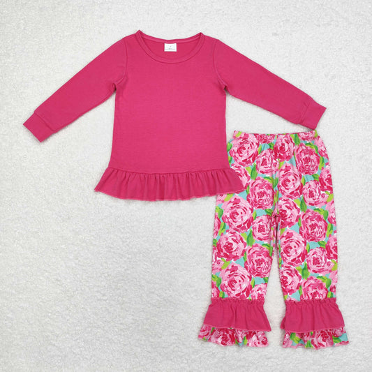 GLP1462 Solid color rose red long sleeve flower pant set high quality