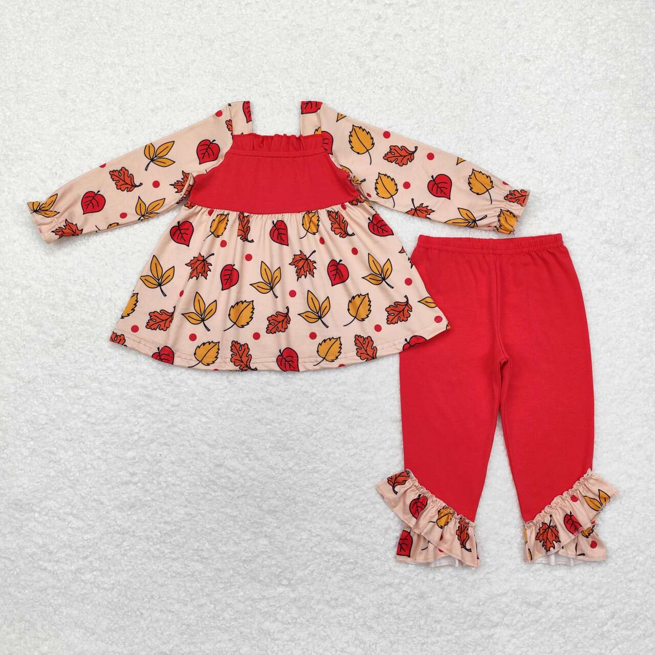 GLP1503 Leaf brown red long sleeve pants suit