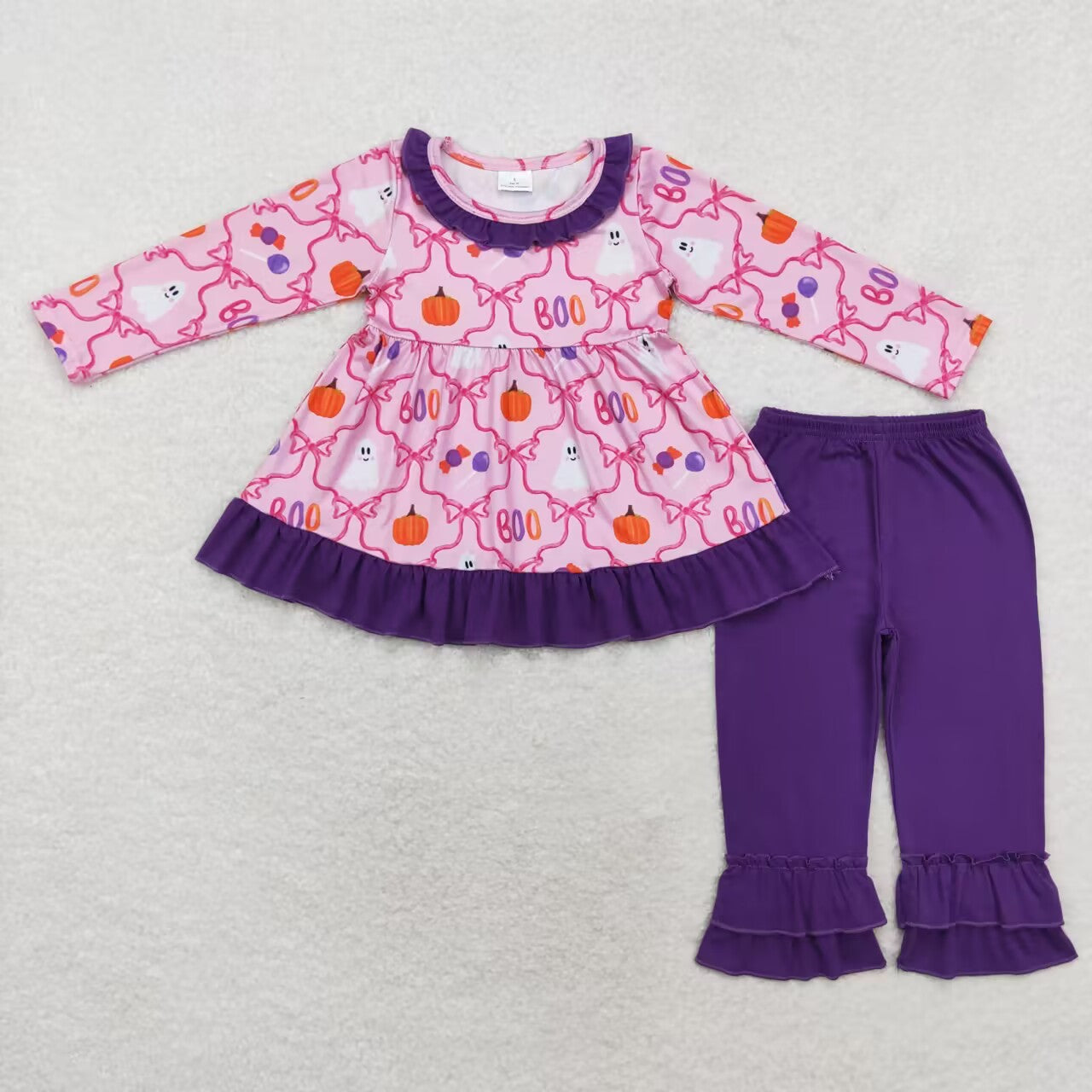 GLP1533 boo Ghost Pumpkin Bow Pattern Purple lace Pink long sleeve pantsuit