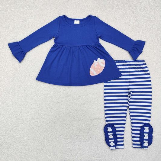 GLP1547 Embroidered Rugby Blue Long-Sleeved Top Striped Pants Girls Sets 202509 RTS