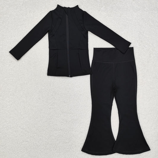GLP1559 Black yoga suit with long sleeves and zippers