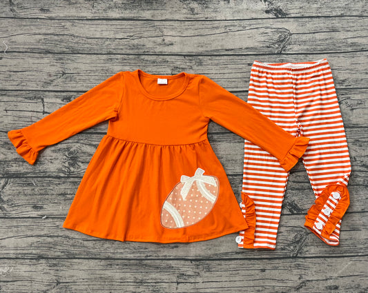 GLP1588 NO MOQ Embroidered polka dot football Solid Orange long sleeve striped pantsuit  202509 RTS