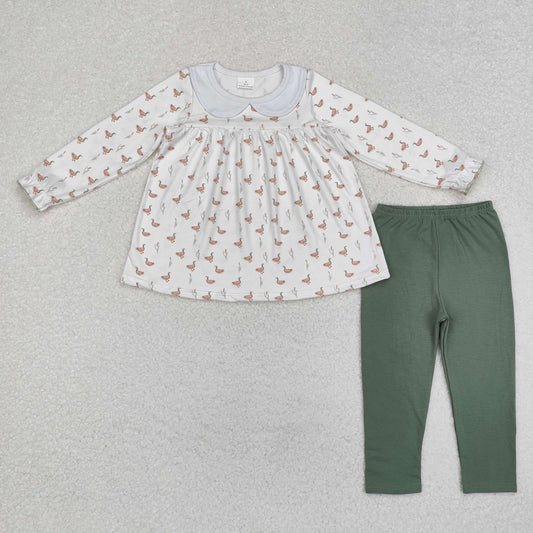 GLP1598 Duck White Doll Collar Long-Sleeved Green Pants Girls Sets RTS 202509