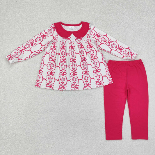 GLP1623 Flower Bows Doll Collar Rose Red Long Sleeve Pants Girls Set RTS 202509
