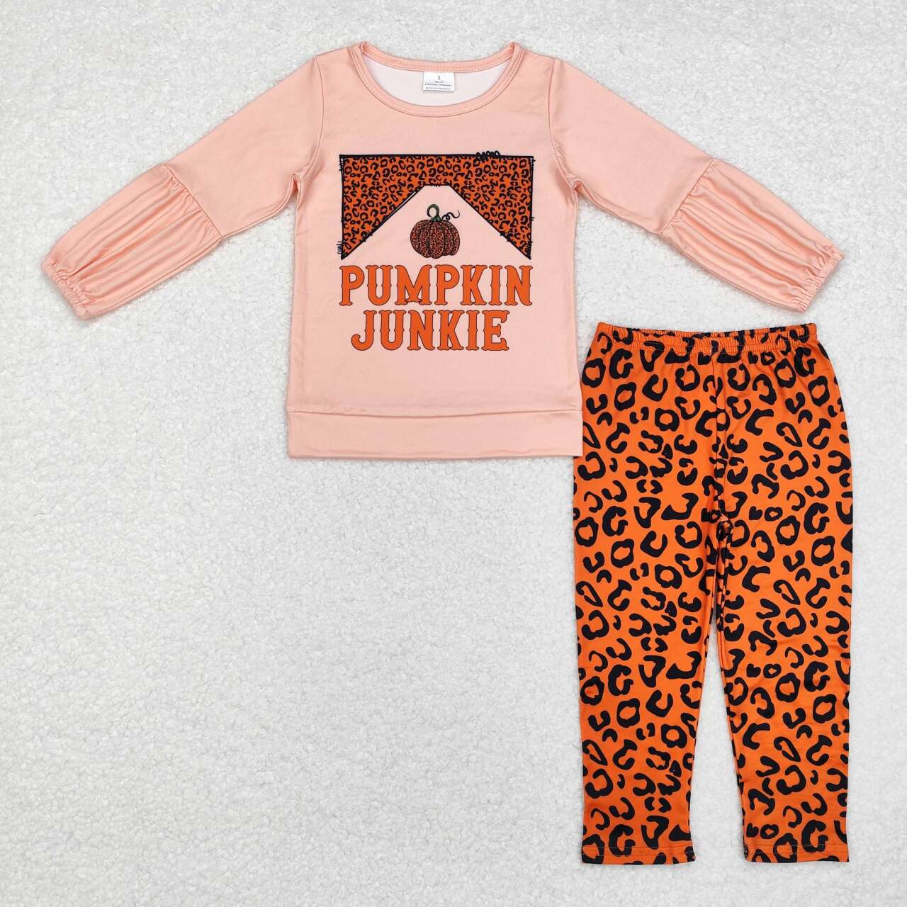 GLP1707 PUMPKIN JUNKIE orange long sleeve top leopard print pant set High quality