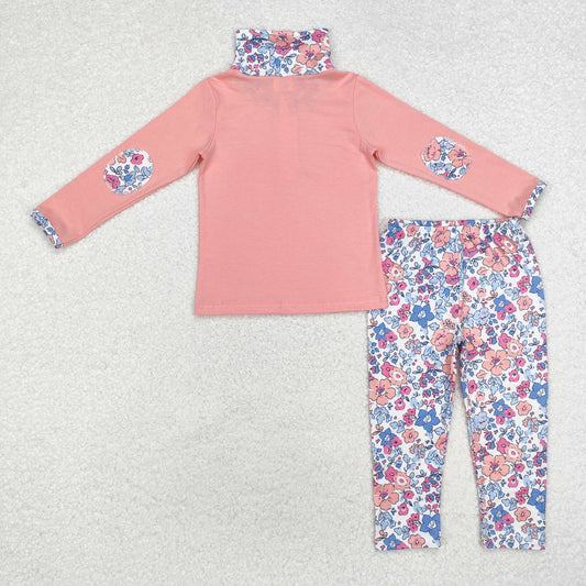 GLP1750 Floral Zip up Collar Pink Long-Sleeved Pants Girls Sets RTS 202509