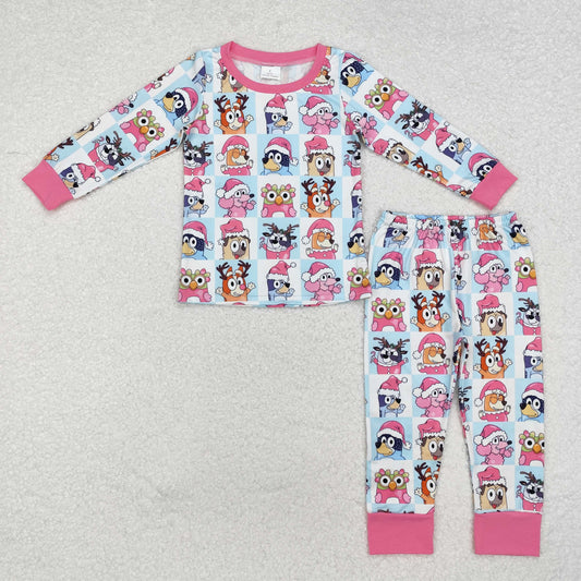 GLP1805 Christmas Cartoon Bluey Pink Long Sleeve Pants Girls Sets RTS 202509