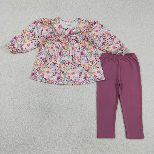 GLP1817 Floral Pink Purple Long Sleeve Pants Girls Sets 202603 RTS