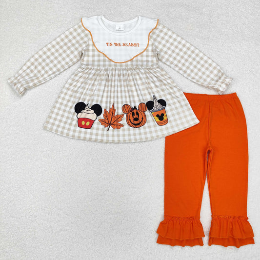 GLP1880 Mickey Maple Leaf jack-o '-lantern plaid long sleeve orange lace pantsuit