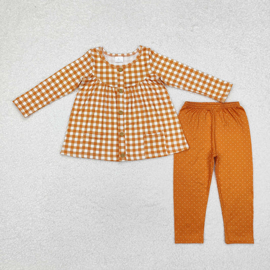 GLP1895 Orange Plaid Pocket Long-Sleeved Pants Girls Sets RTS 202509