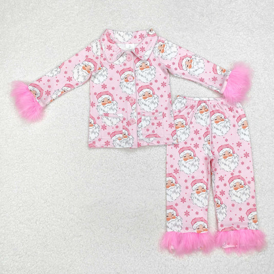 GLP1900 Santa Claus snowflake pink plush border long sleeve pants pajamas set New arrival RTS Free Shipping Over $100