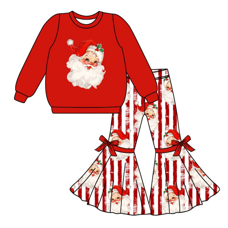 GLP1946 Christmas Striped Red Long Sleeve Bell Bottom Pants Girls Sets RTS 202509