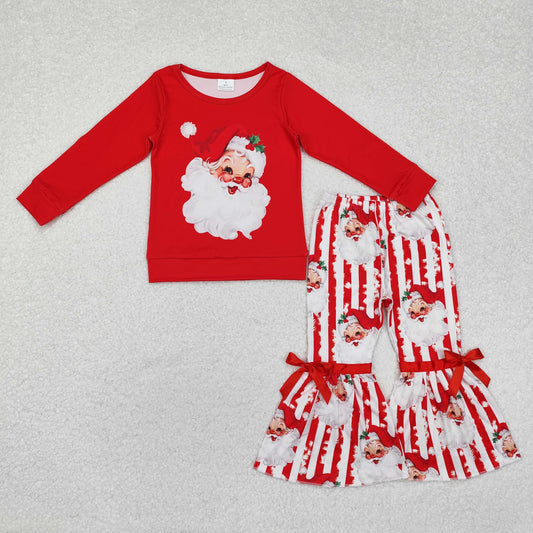 GLP1946 Christmas Striped Red Long Sleeve Bell Bottom Pants Girls Sets RTS 202509